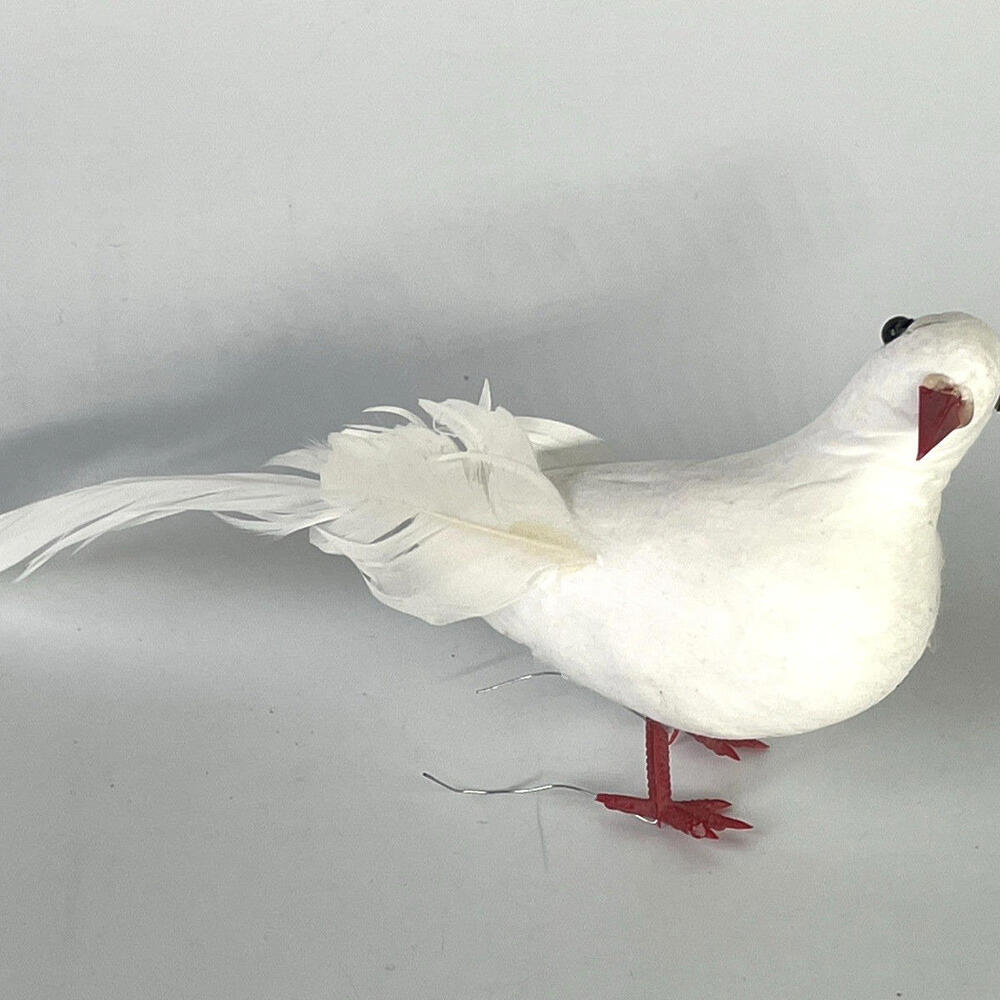Vintage White Feathered Dove Bird Christmas Tree Ornament 9" Long Decoration